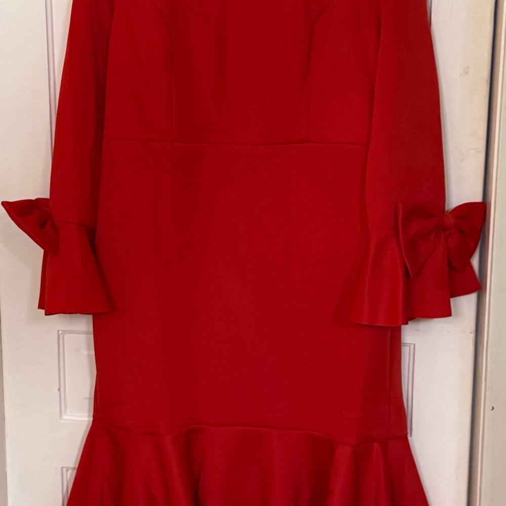 Faeristy 4XL Plus Size Red Cocktail Dress Long Sleeve Bow Detail NWOT